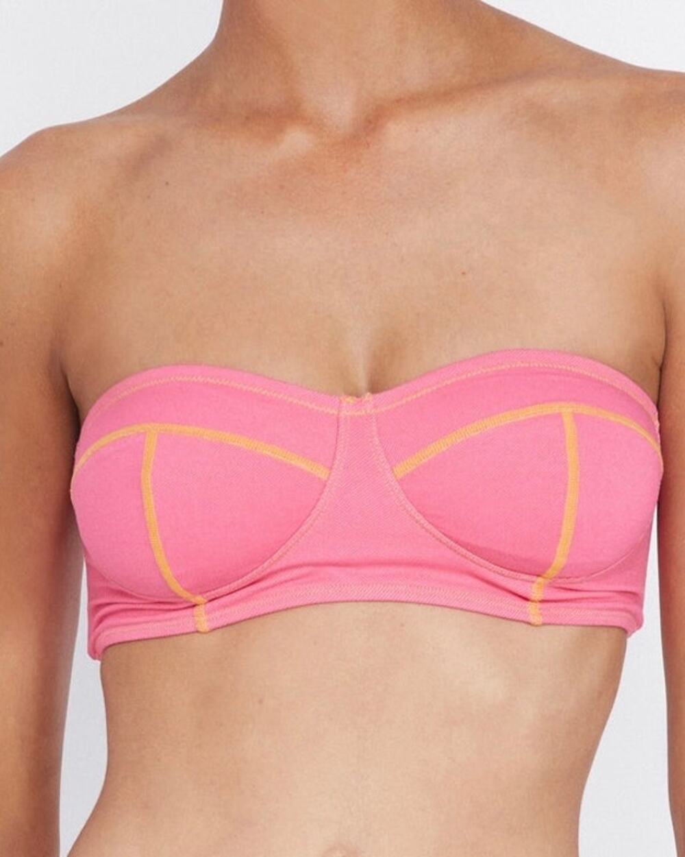 Its Now Cool The Bandeau Strapless Bikini Top Rose Pink Denim Size 8